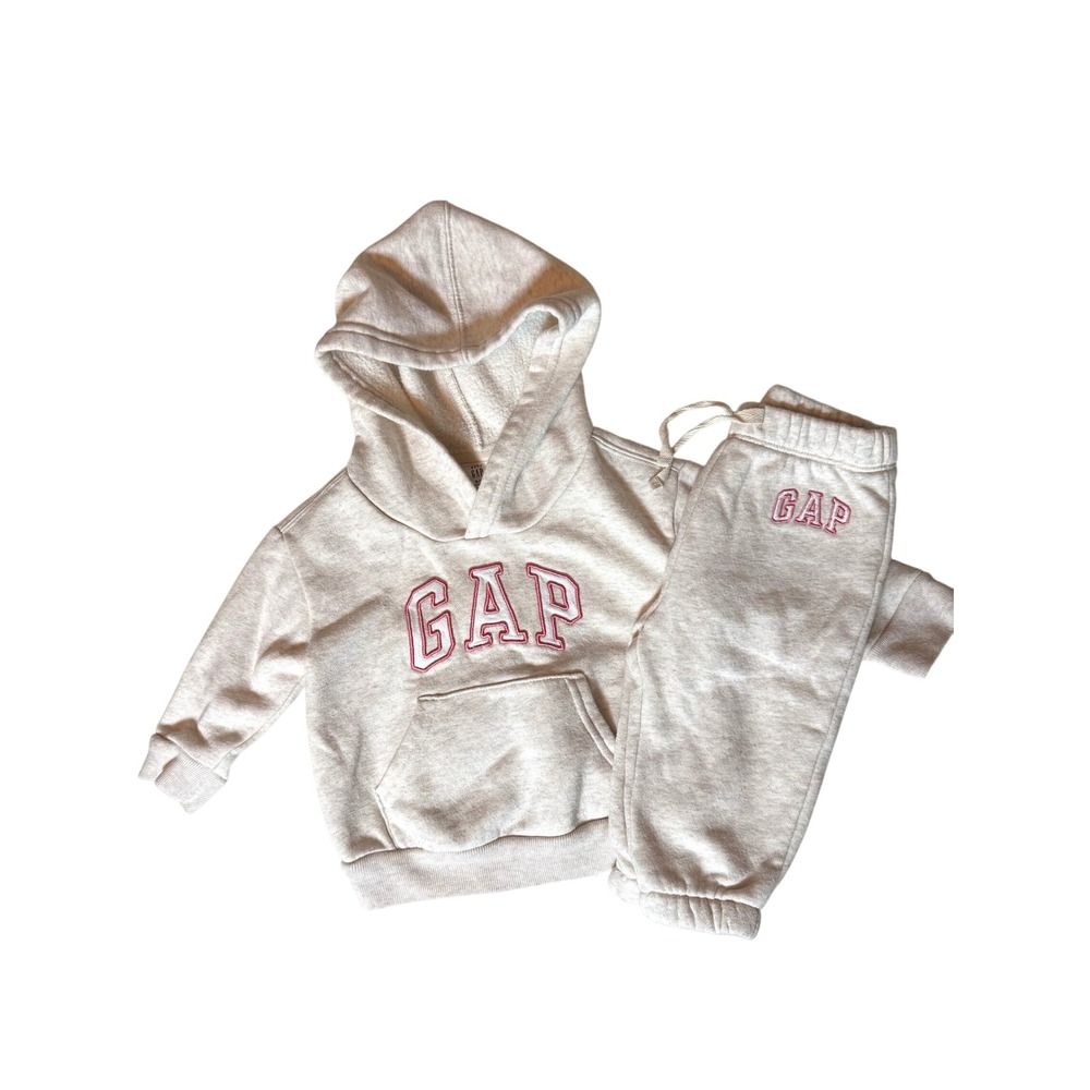 Baby Gap Hoodie Joggers Bloomers Set 6-12 Months Oatmeal Pink Logo 3pc Kids